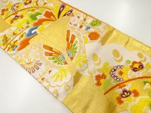 アンティーク　草花に蝶模様織出し袋帯（材料）